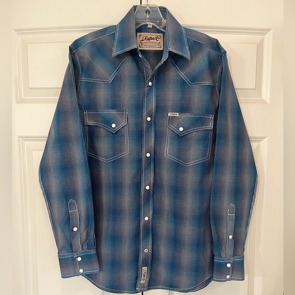 Vintage Rafter C Cowboy Collection Blue & White Western Shirt, Size Small